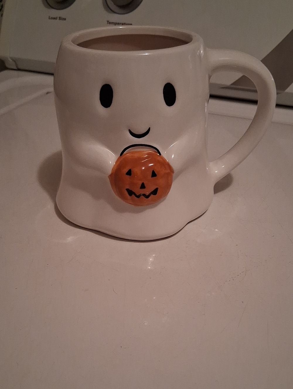 Cracker Barrel White Ghost Ceramic Mug with Orange Pumpkin Accent